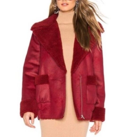 Isla Coat Red Oversized Shearling Teddy Jacket Bomber Aviator EUC - Picture 1 of 16